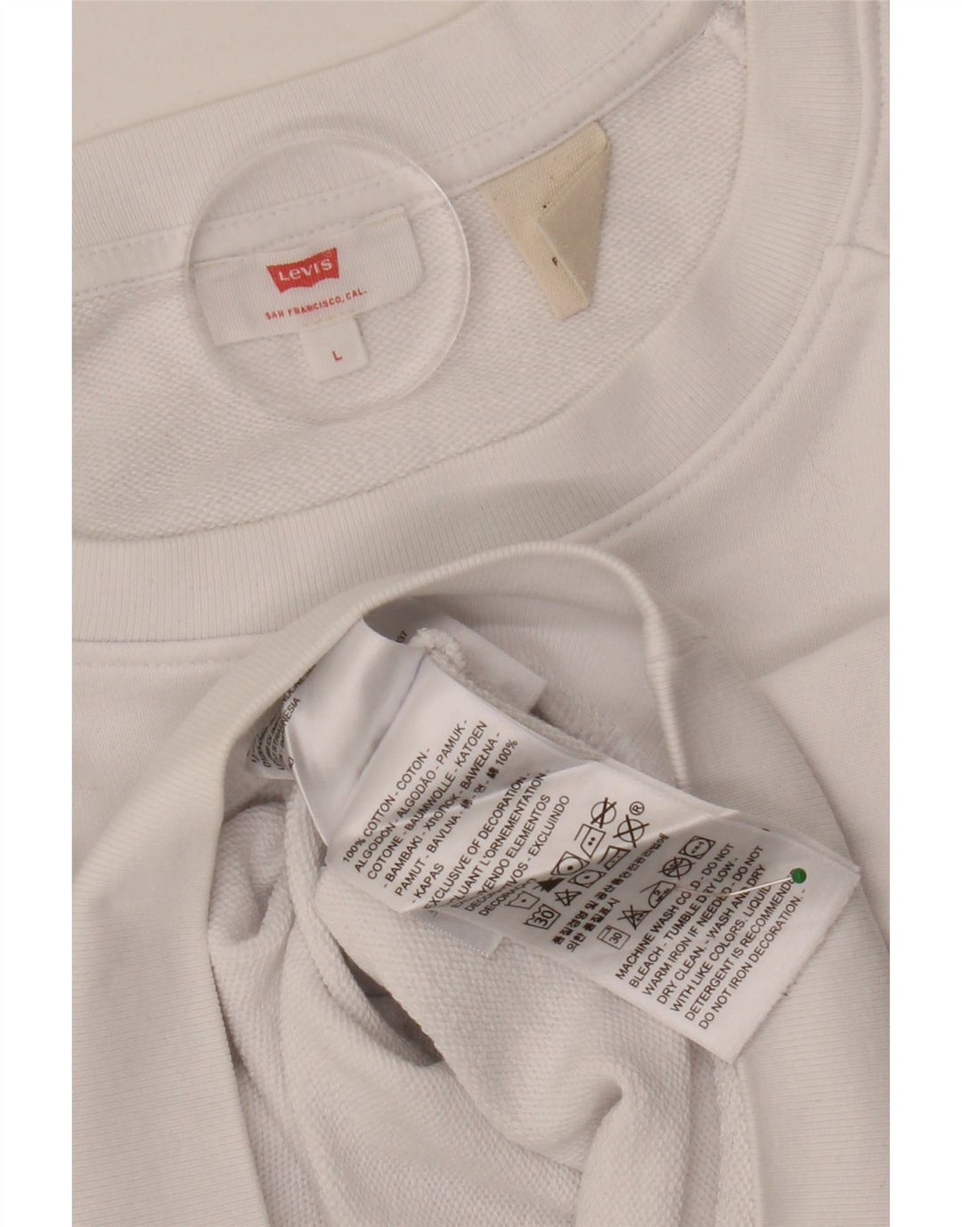 Damski sweter oversize z grafiką LEVI'S UK 16, duży, biały, bawełniany