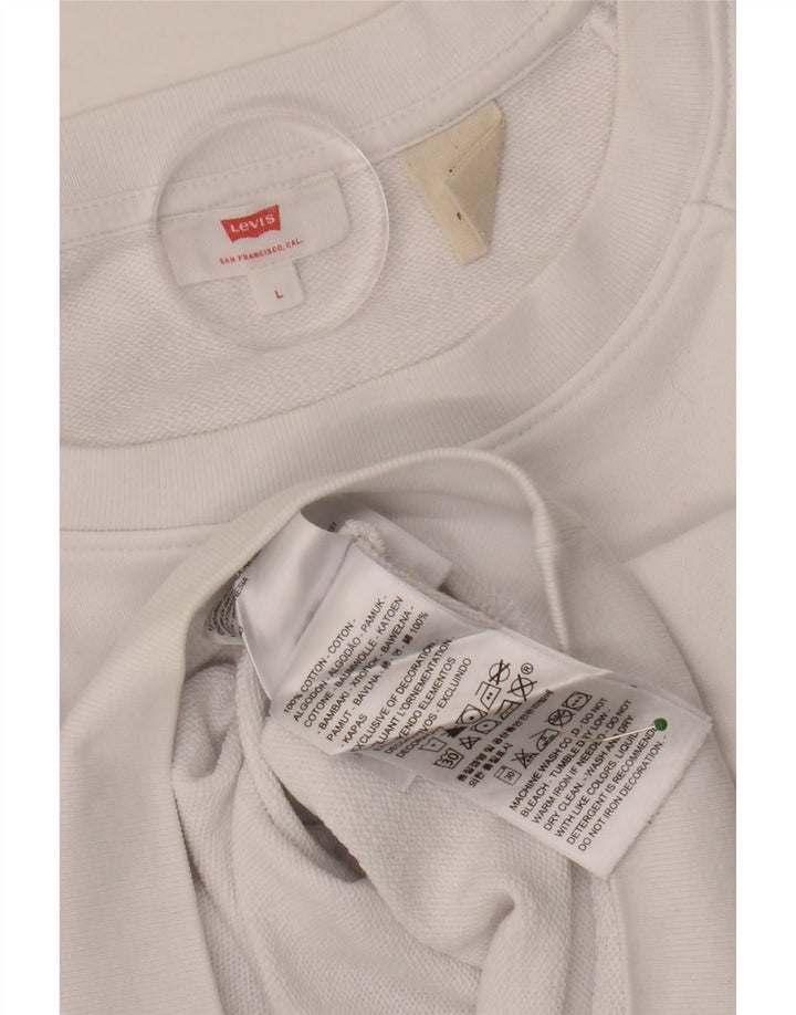 Damski sweter oversize z grafiką LEVI'S UK 16, duży, biały, bawełniany