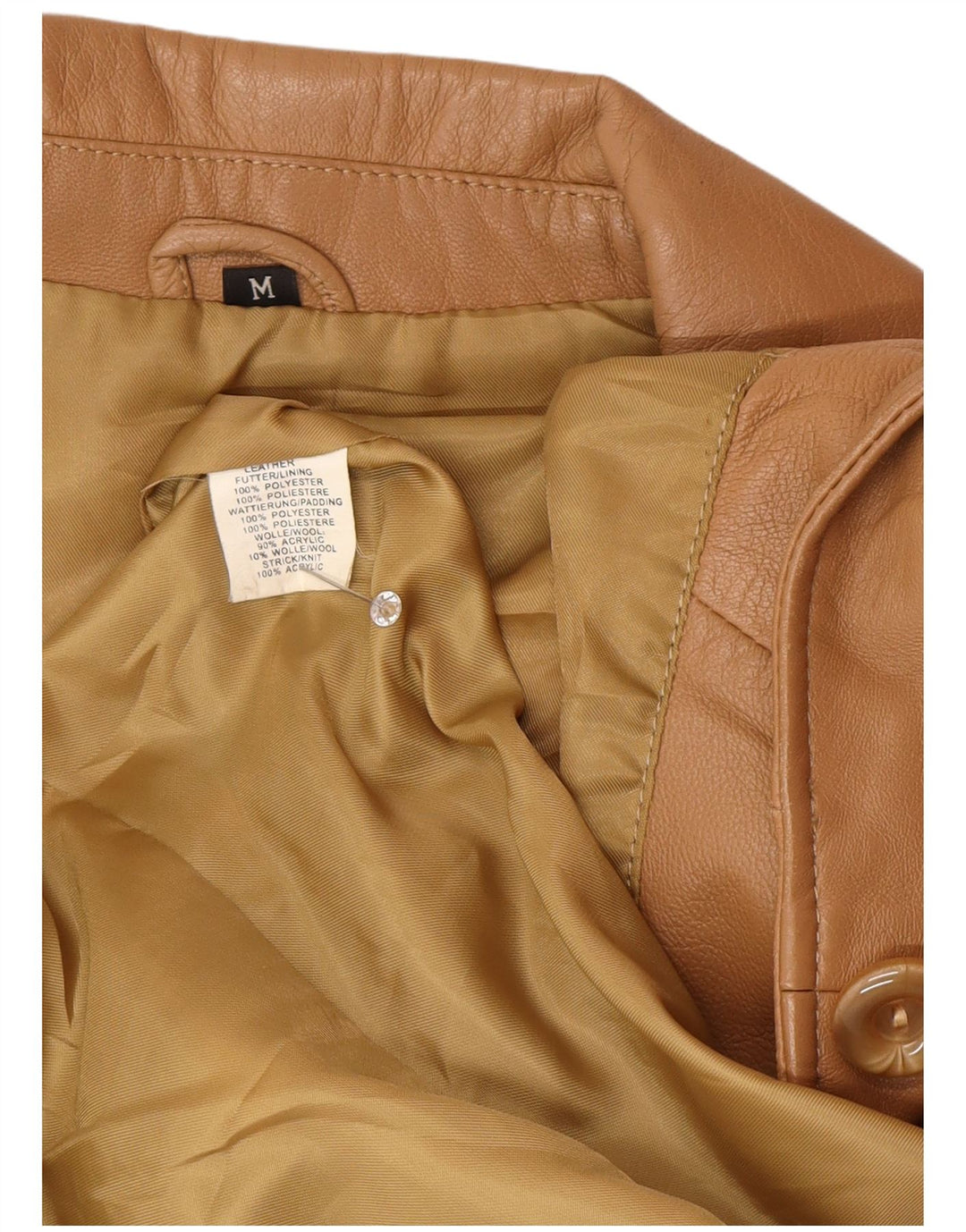 Vintage damska marynarka skórzana zapinana na 1 guzik UK 12, średnia brązowa skóra