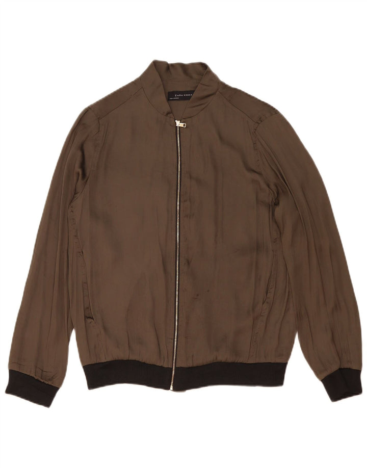 Damska kurtka bomberka oversize Zara UK 10, mała, khaki, poliester z blokami kolorów