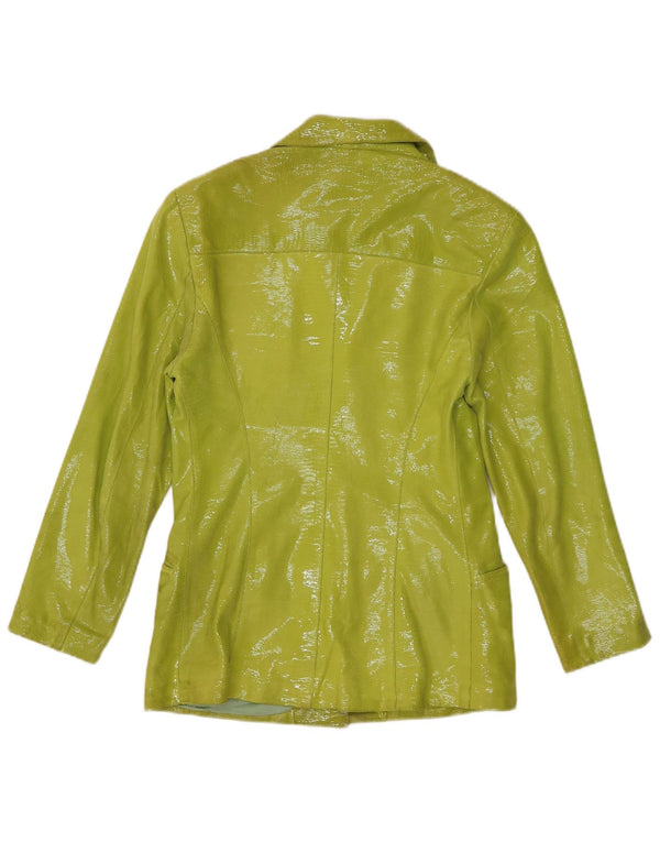 Vintage damska marynarka zapinana na 3 guziki IT 40 Mały zielony nadruk zwierzęcy