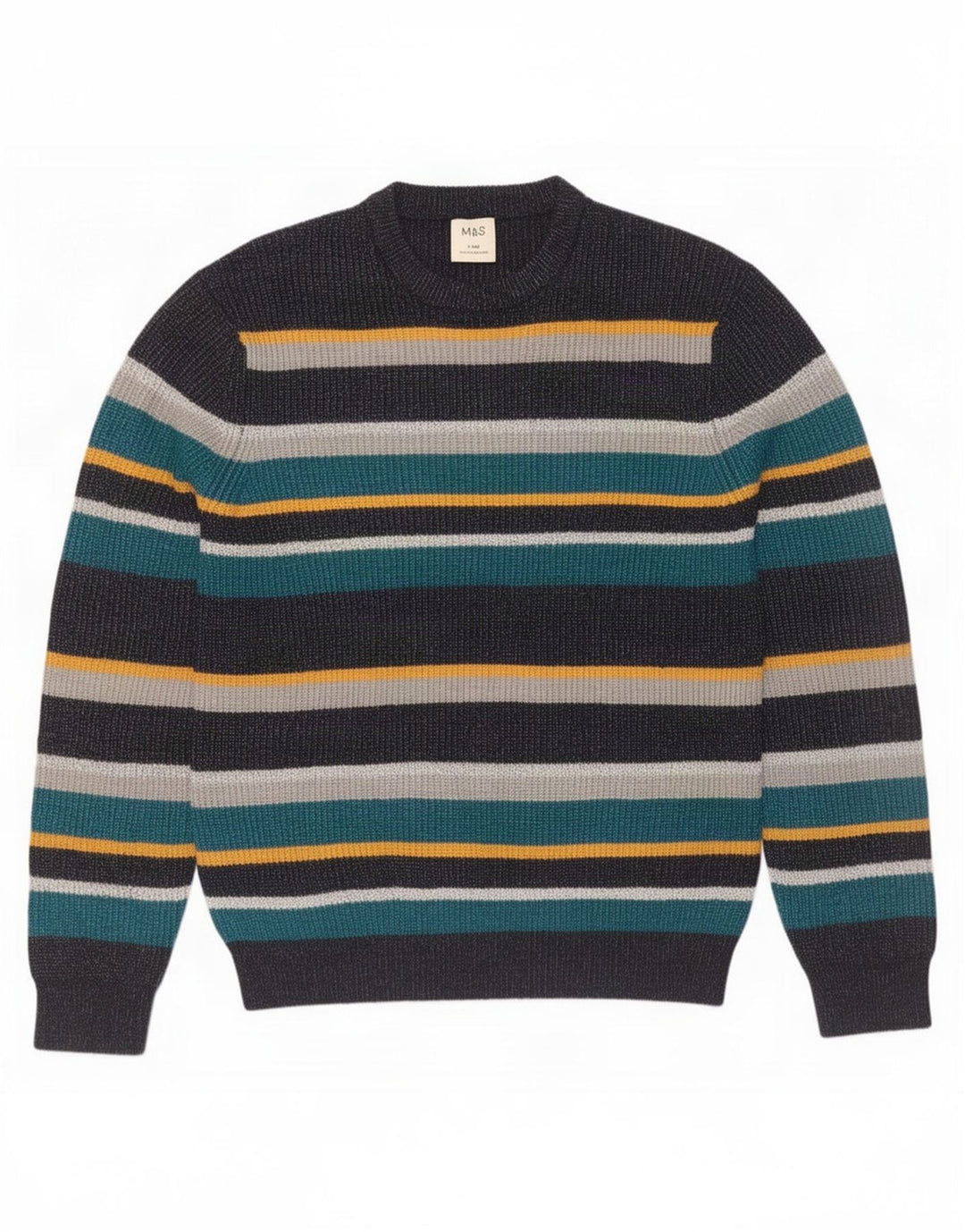 Marks & Spencer Męski sweter z okrągłym dekoltem, duże, wielokolorowe paski