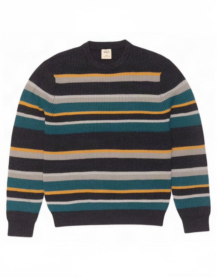 Marks & Spencer Męski sweter z okrągłym dekoltem, duże, wielokolorowe paski