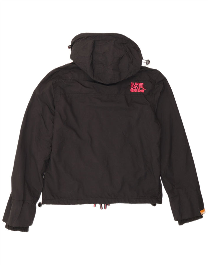 Damska kurtka wiatrówka z kapturem Superdry UK 14, duża, czarna nylonowa