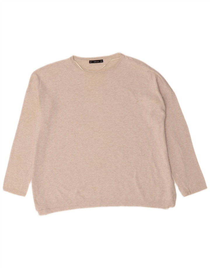 Damski sweter oversize z dekoltem w łódkę Zara UK 14 średni beż