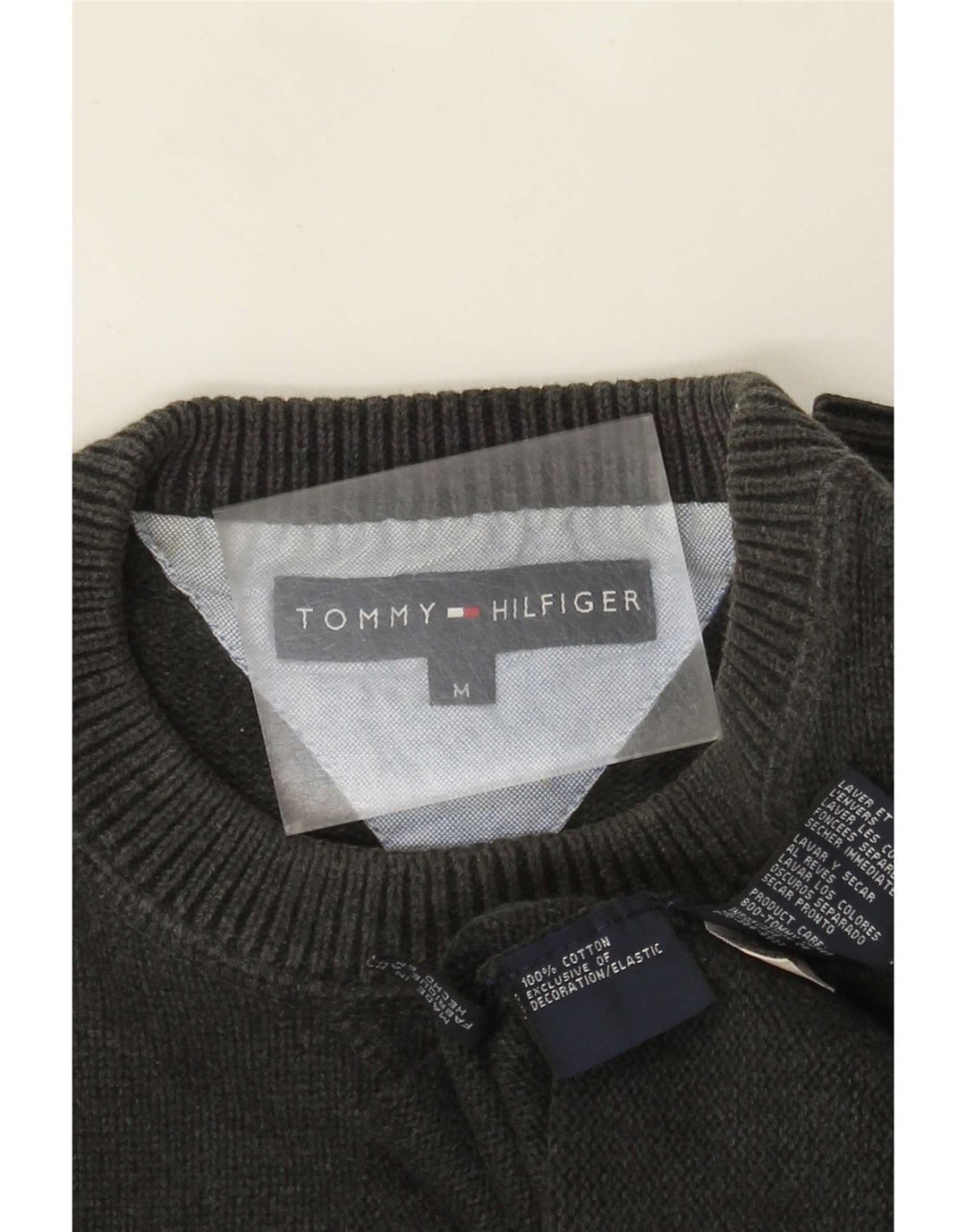 Męski sweter z okrągłym dekoltem Tommy Hilfiger, średnioszary, bawełniany