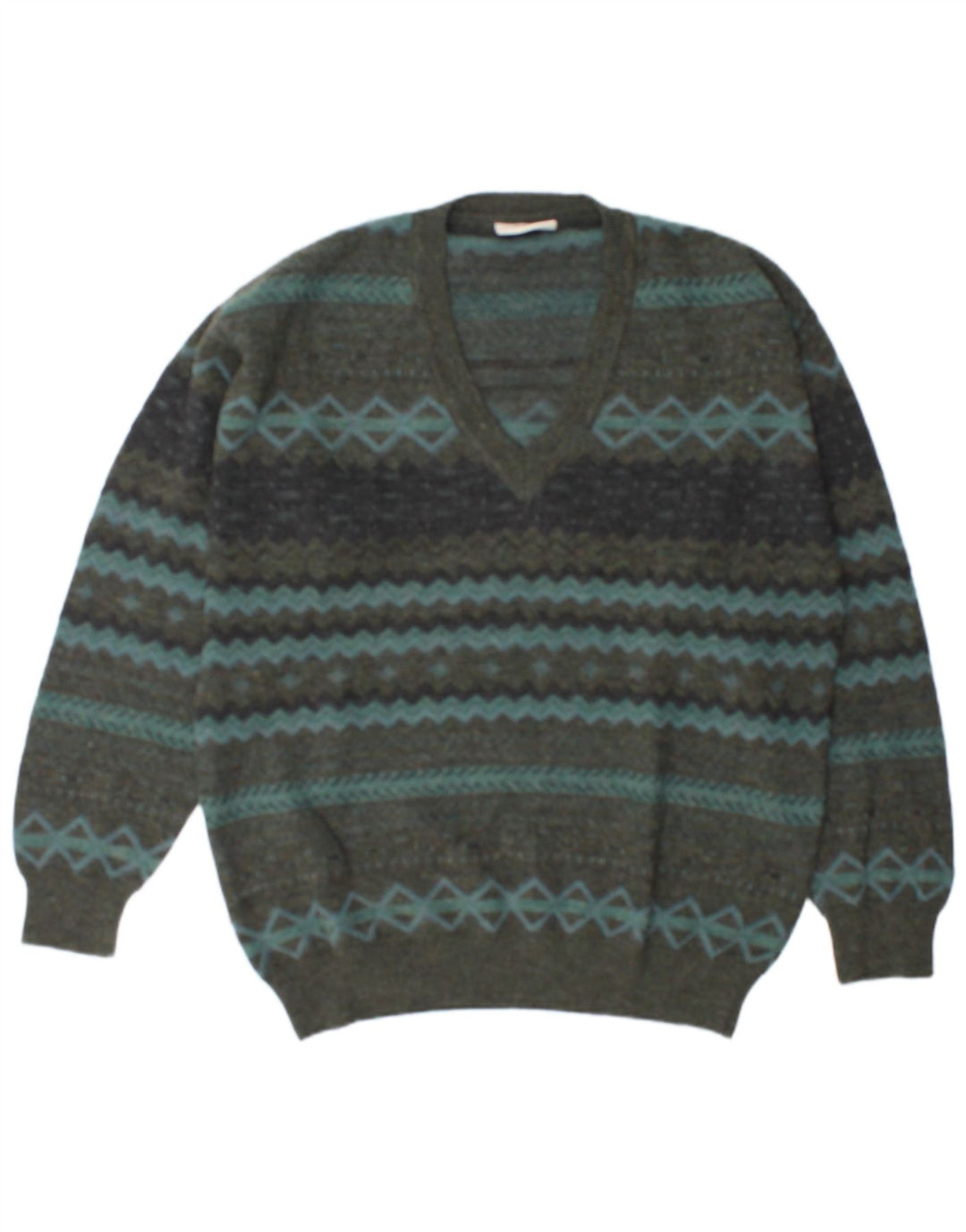 Męski sweter Rodes z dekoltem w kształcie litery V, XL, zielona, geometryczna wełna