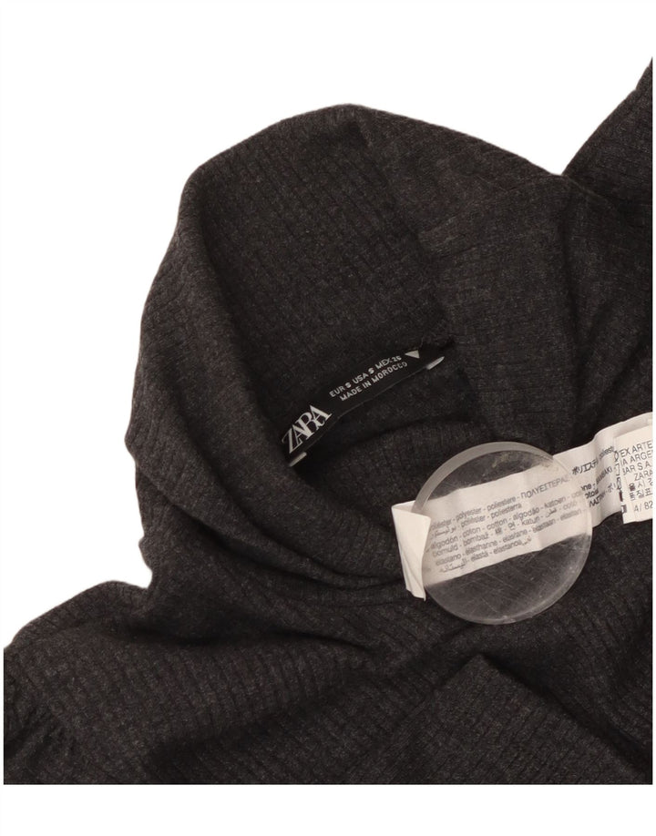 Damska sukienka sweterkowa Zara z okrągłym dekoltem i krótkimi rękawami UK 8, mały, szary poliester