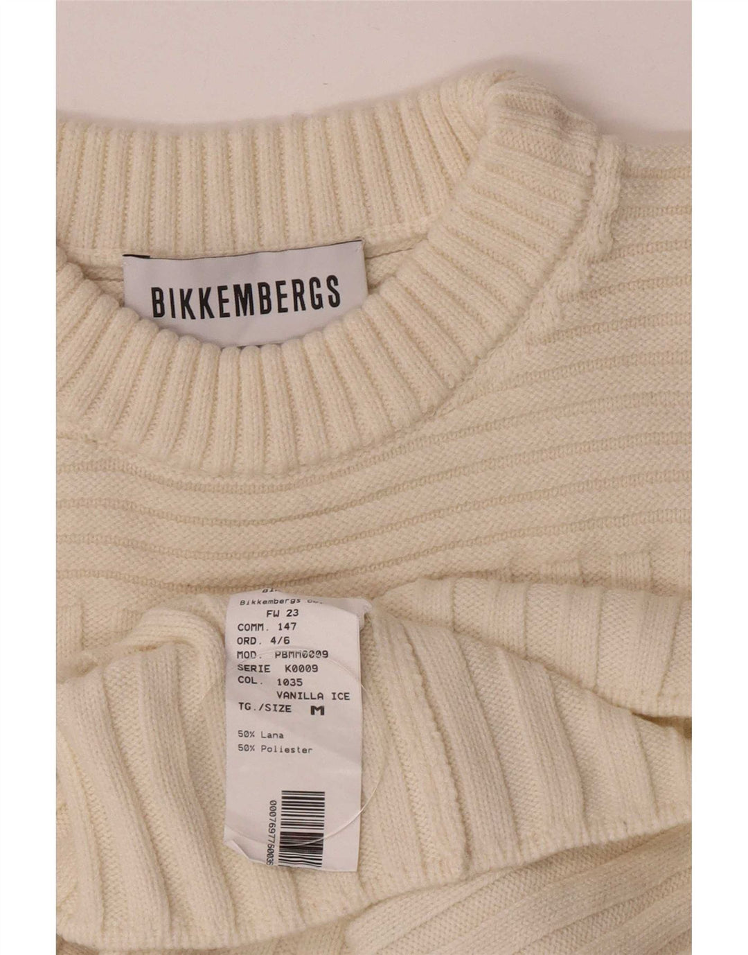 Damski sweter z wycięciem pod szyją Bikkembergs UK 12 Średni złamanej bieli