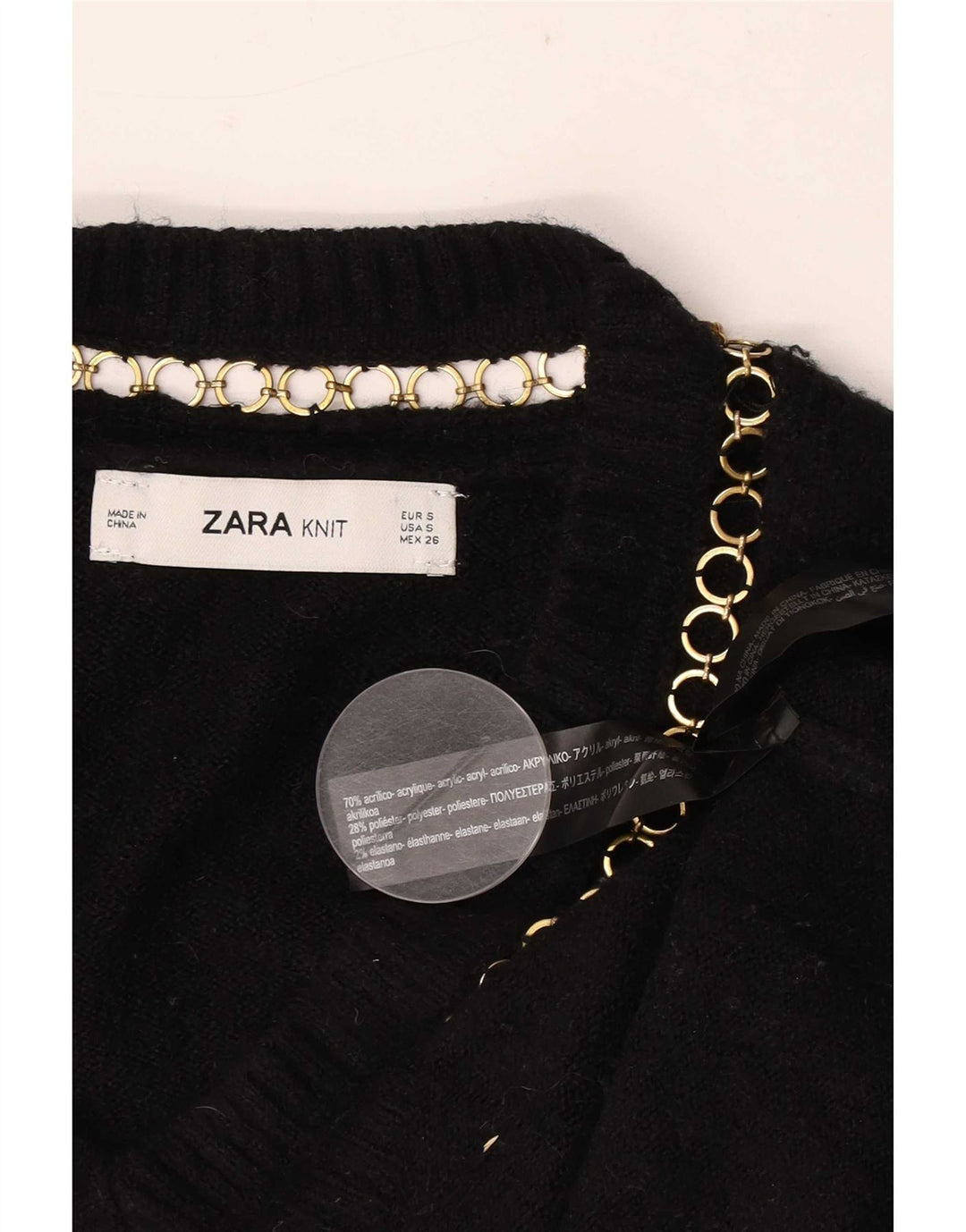 Sweter damski Zara Oversize z dekoltem w kształcie litery V, UK 10, mały, czarny, akrylowy