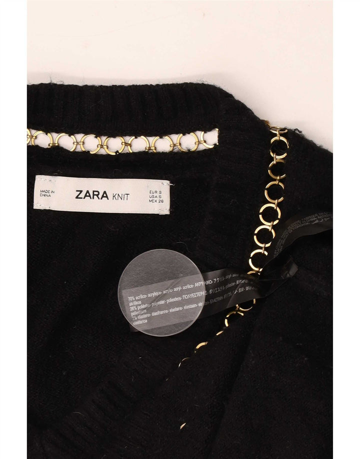 Sweter damski Zara Oversize z dekoltem w kształcie litery V, UK 10, mały, czarny, akrylowy
