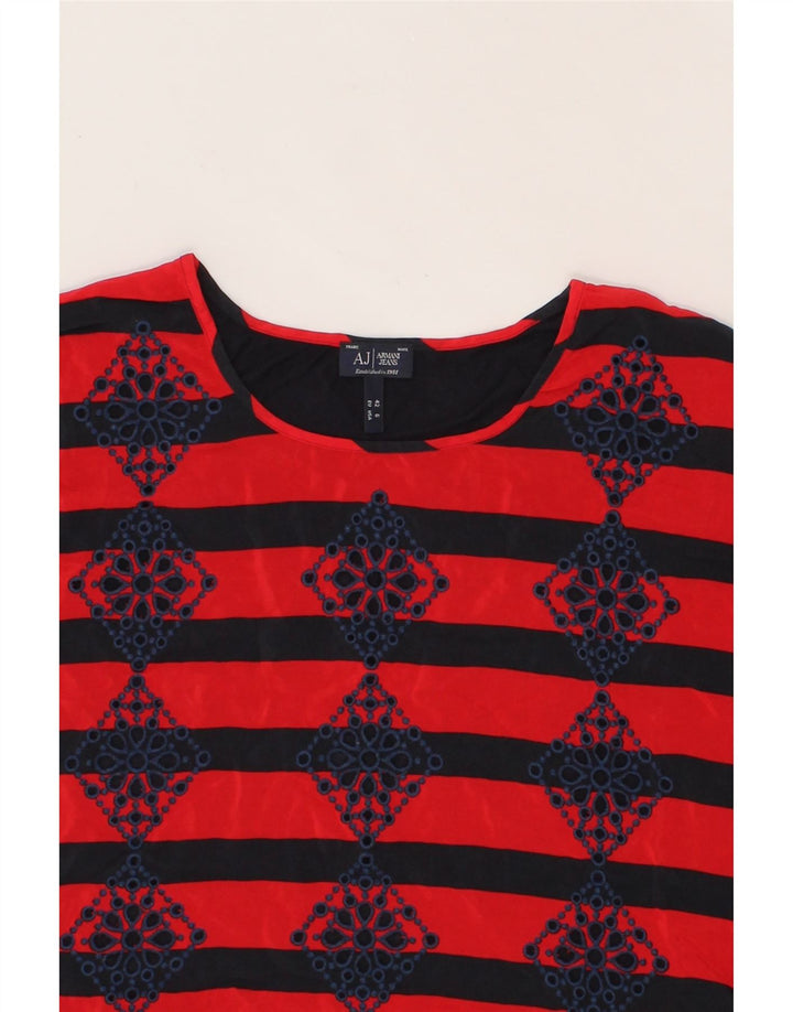 ARMANI JEANS Womens T-Shirt Top EU 42 Large Red Striped Vintage Armani Jeans and Second-Hand Armani Jeans from Messina Hembry 
