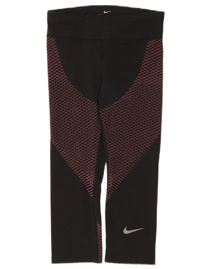 Damskie legginsy Nike Dri Fit Capri UK 8, mały, czarny, geometryczny poliester