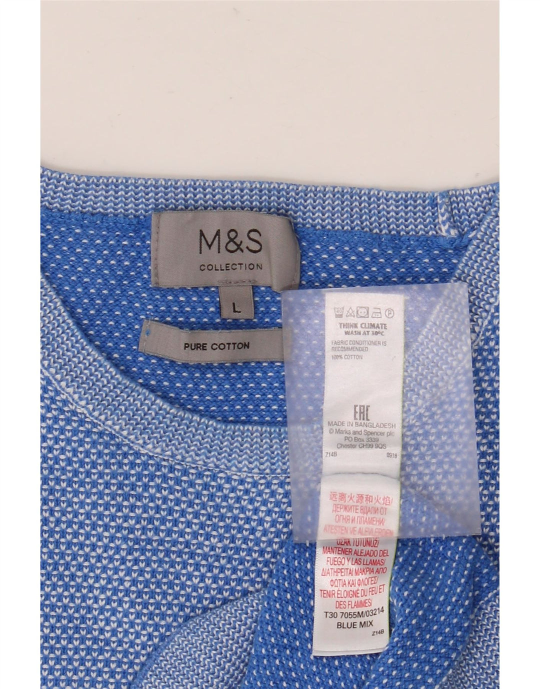 MARKS & SPENCER Męski sweter z okrągłym dekoltem, duży, niebieski, bawełniany