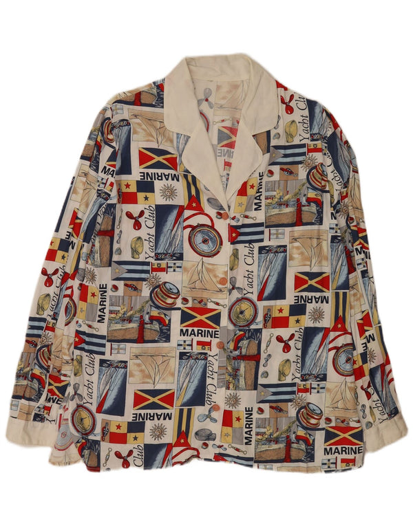 Damska bluzka koszulowa w stylu vintage z abstrakcyjną grafiką UK 16, duża, wielobarwna