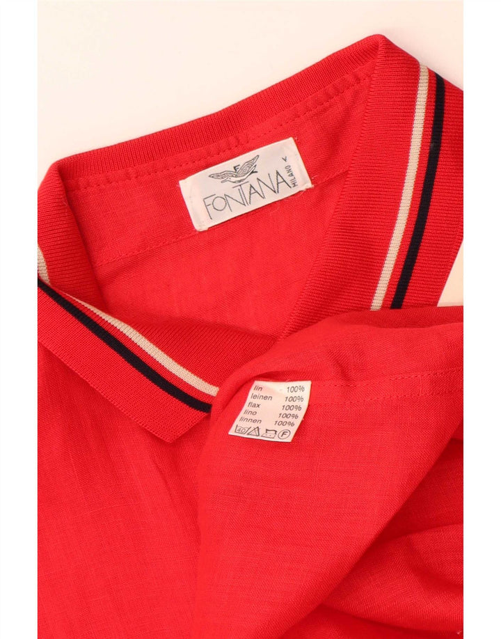 Vintage męska koszula pulowerowa z krótkim rękawem XL, lniana w czerwone paski