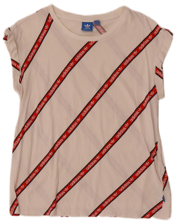 Damska koszulka graficzna Adidas Top UK 8 Small White Striped Cotton