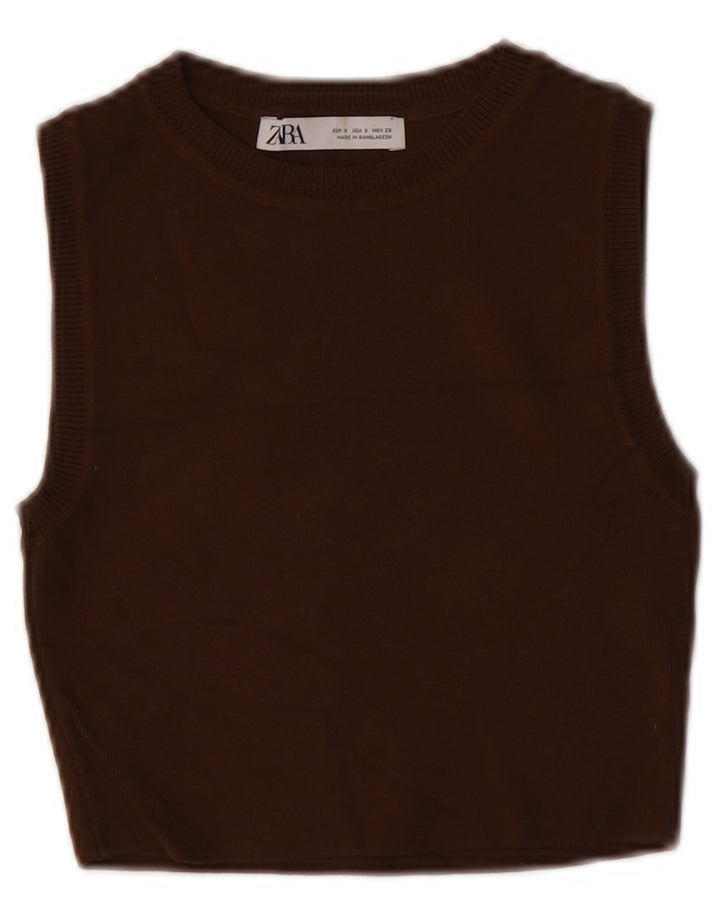 Damski podkoszulek bez rękawów Zara UK 8 Small Brown wiskoza