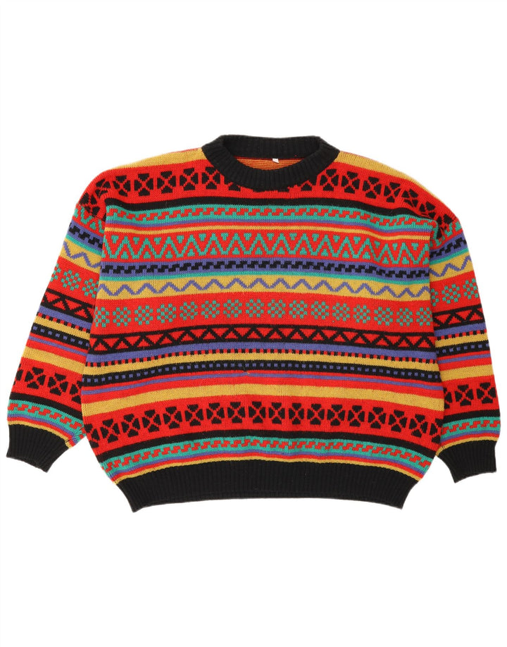 Vintage męski sweter z okrągłym dekoltem, średni, wielokolorowy Fair Isle