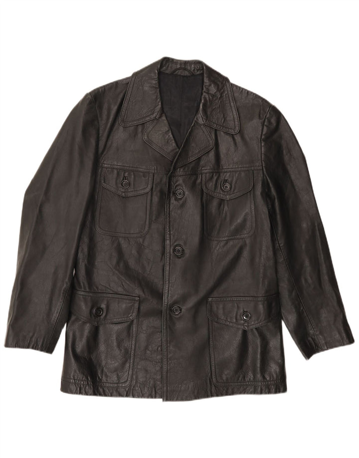 Męska kurtka skórzana VINTAGE UK 38, średnia czarna