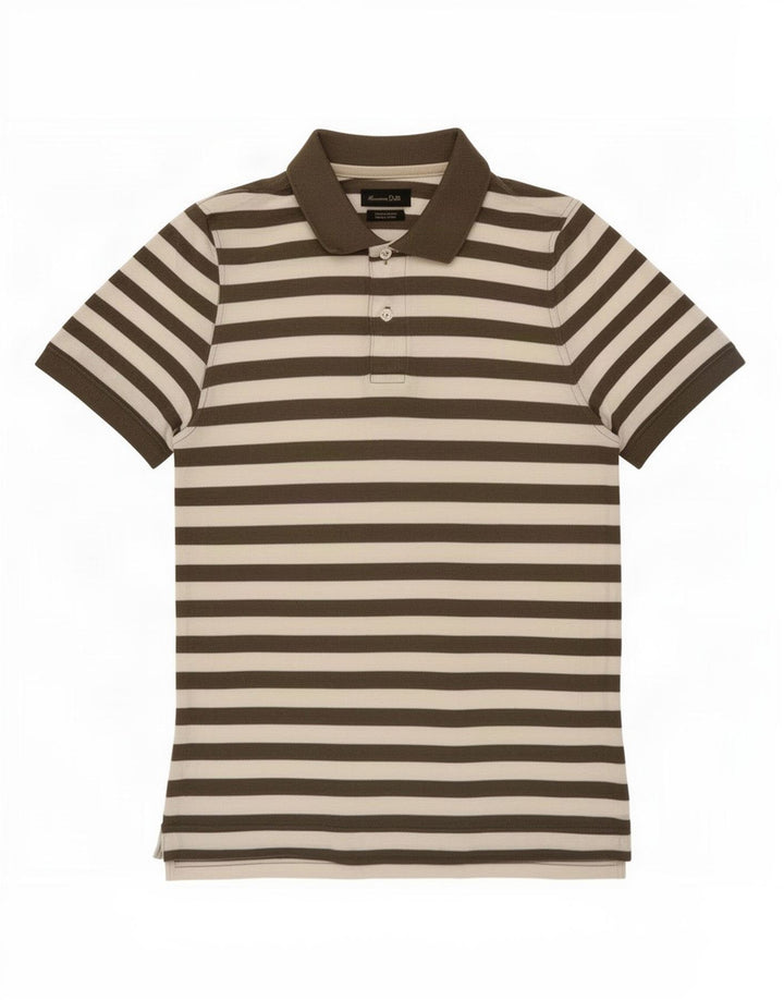 Męska koszulka polo Massimo Dutti, duża, bawełniana w brązowe paski