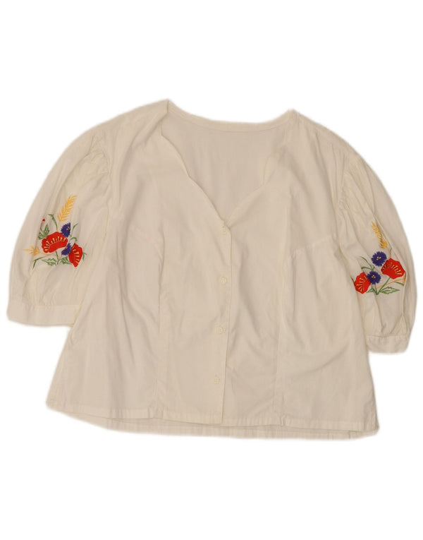 Bluzka damska z krótkim rękawem w stylu vintage, UK 14, duża, biała, w kwiaty