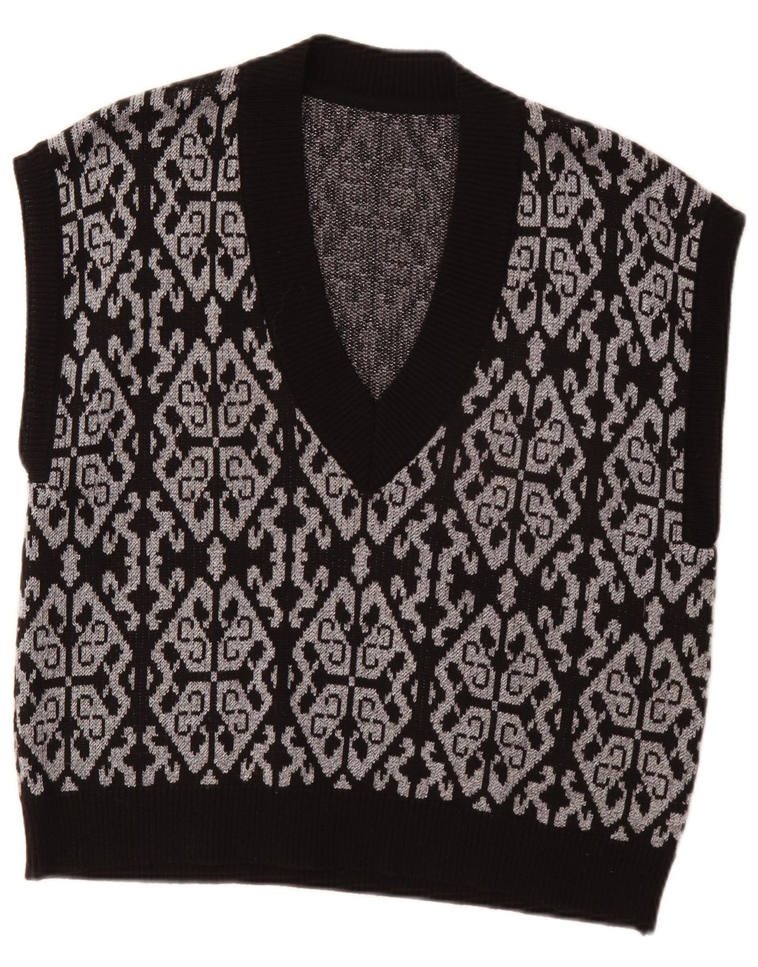 Vintage damski podkoszulek bez rękawów EU 46 XL, czarny, poliester Fair Isle