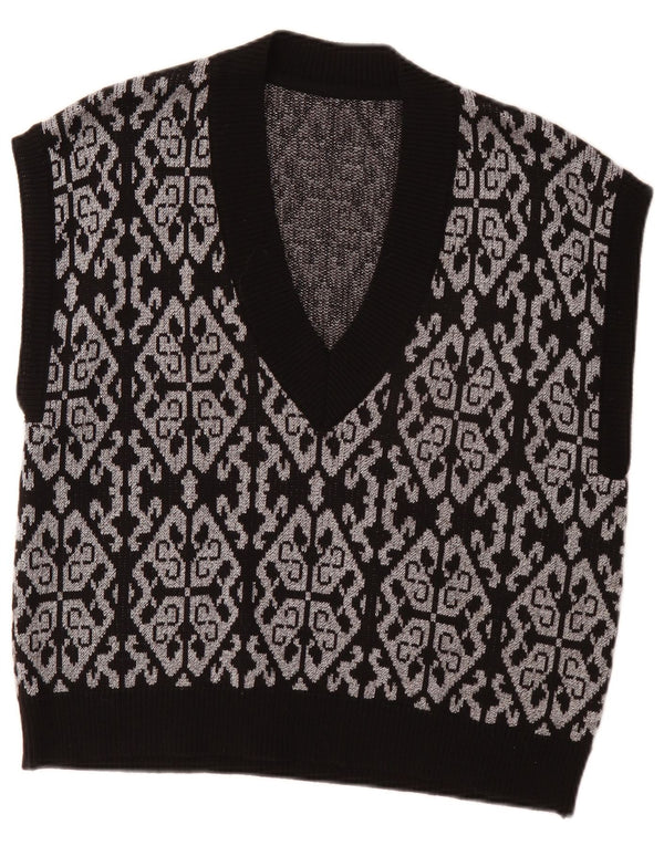 Vintage damski podkoszulek bez rękawów EU 46 XL, czarny, poliester Fair Isle