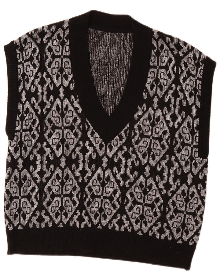 Vintage damski podkoszulek bez rękawów EU 46 XL, czarny, poliester Fair Isle