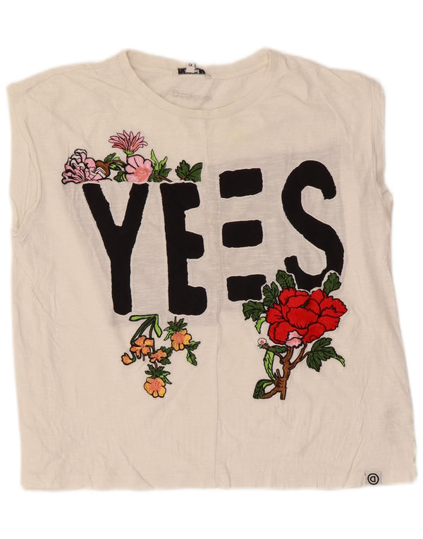 Damska koszulka oversize z grafiką Desigual UK 6 XS, biała bawełna
