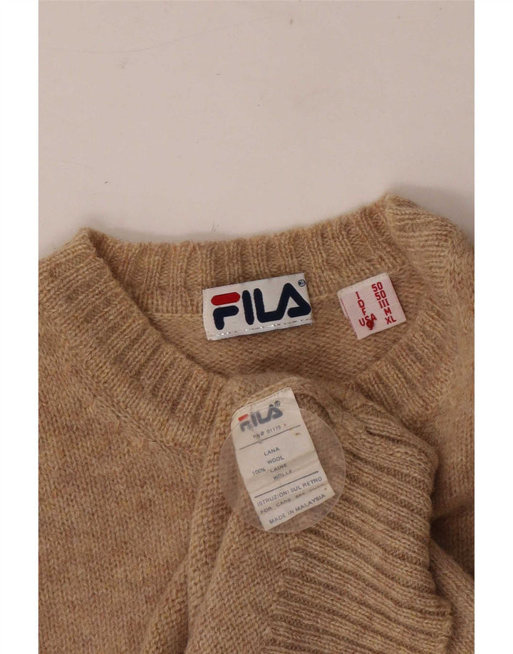 Męski sweter Fila z okrągłym dekoltem IT 50 Średni brązowy, wełniany nakrapiany
