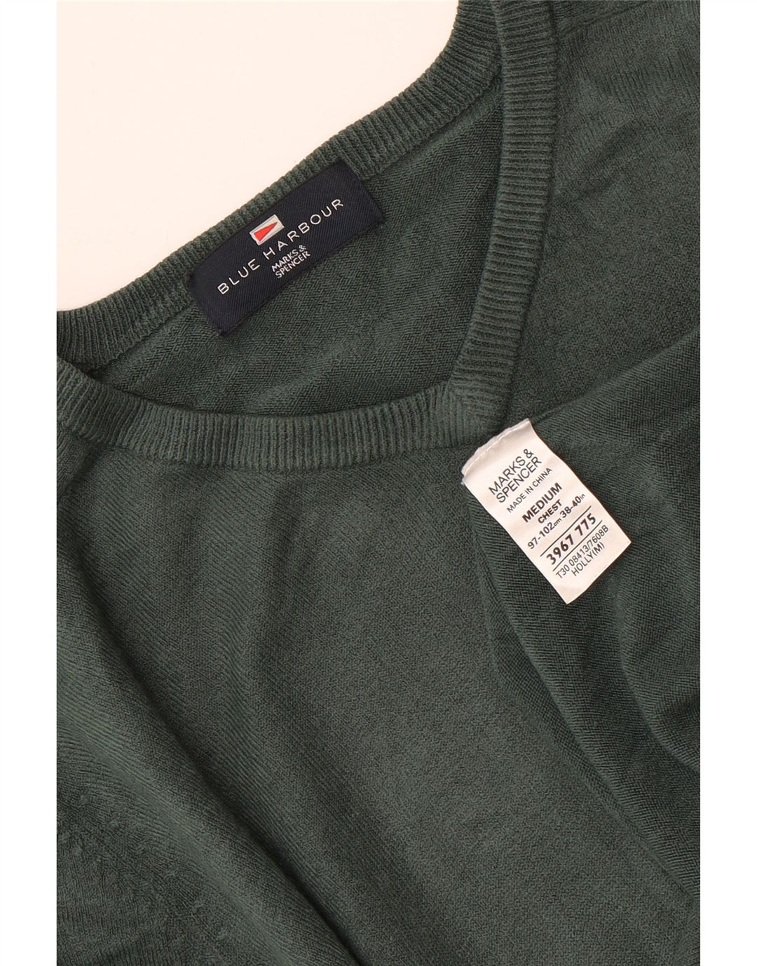 MARKS & SPENCER Męski sweter z dekoltem w kształcie litery V, UK 38/40, średni zielony