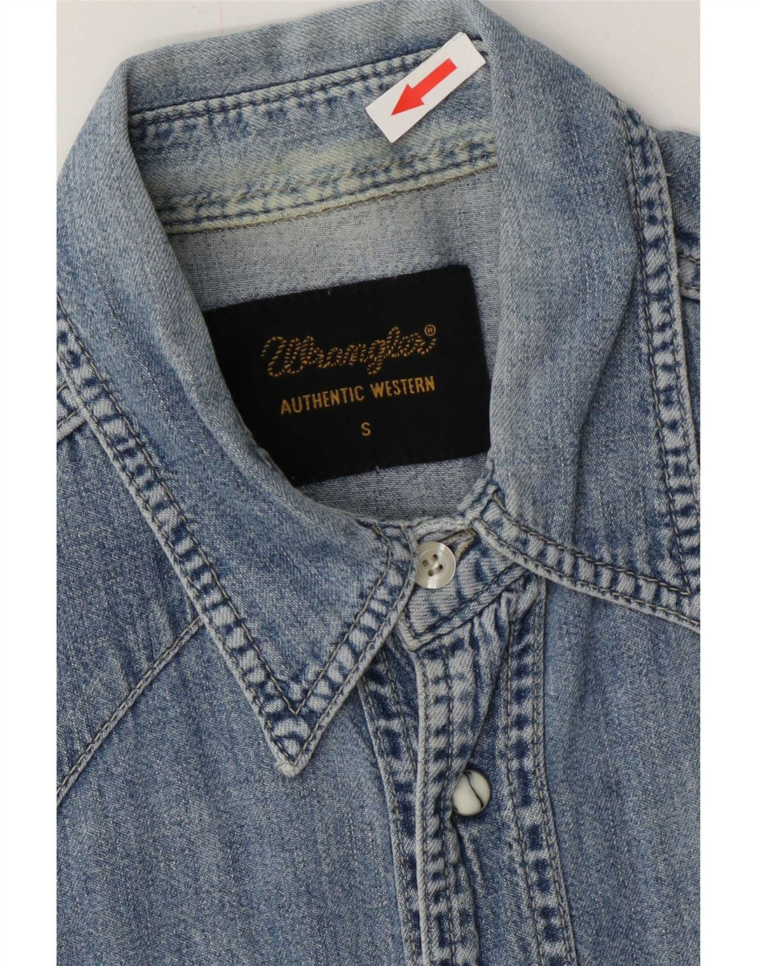 Męska koszula dżinsowa Wrangler Western, mała, niebieska, bawełniana