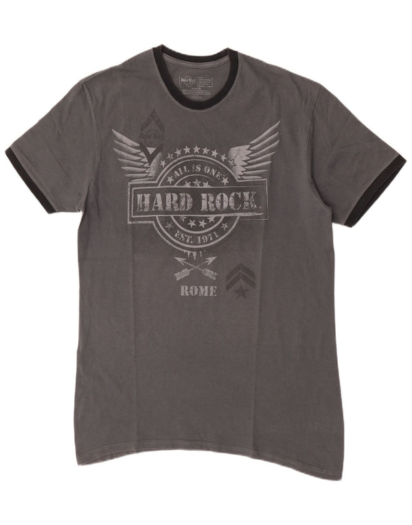 Męski T-shirt z grafiką Hard Rock Cafe Rzym, duży, szary, bawełniany