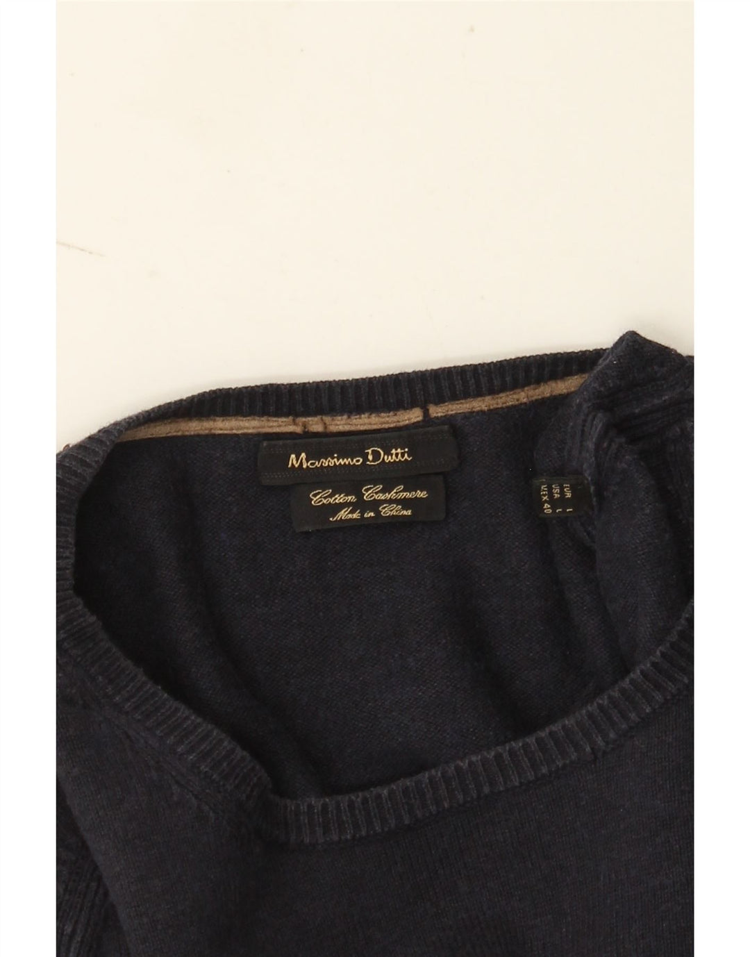 Męski sweter Massimo Dutti z okrągłym dekoltem, duży, granatowy, bawełniany