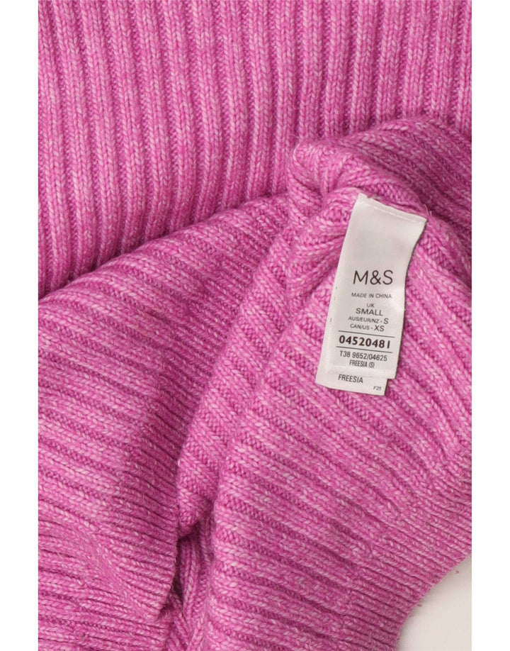 Marks & Spencer Damski sweter z okrągłym dekoltem, UK 10, mały, różowy poliester