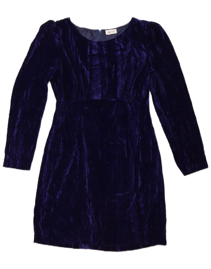 B.ONE Damska welurowa sukienka płaszczowa z długim rękawem UK 14, duży niebieski poliester