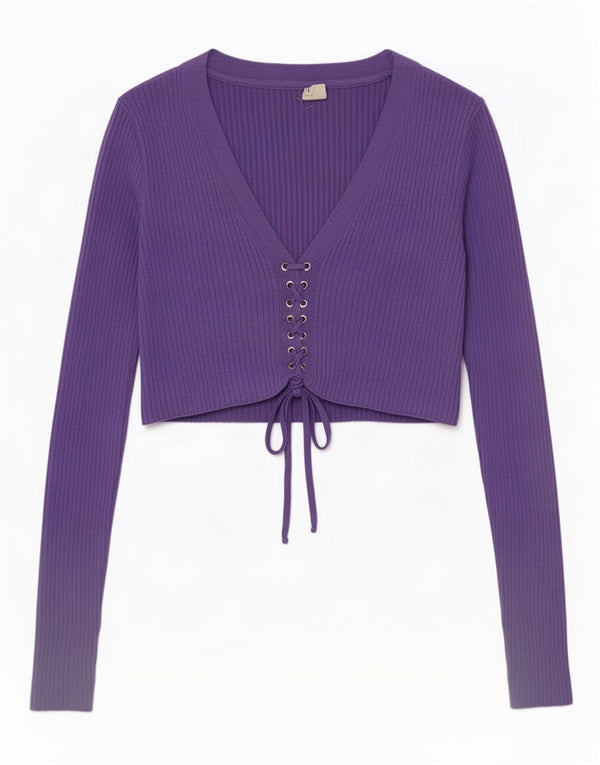Top damski Urban Outfitters Crop Cardigan UK 12, średni fiolet, wiskoza