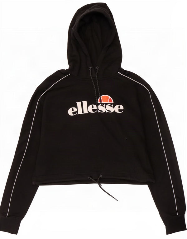 Damska bluza z kapturem Ellesse Crop Graphic UK 12, średnia czarna bawełna