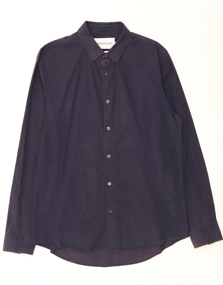 CALVIN KLEIN JEANS Mens Slim Fit Shirt Large Navy Blue Vintage Calvin Klein Jeans and Second-Hand Calvin Klein Jeans from Messina Hembry 