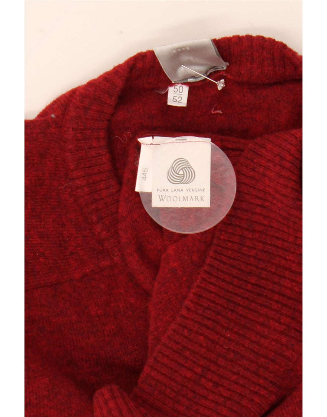 Męski sweter z okrągłym dekoltem w stylu vintage IT 50/52 Średni bordowy nakrapiany