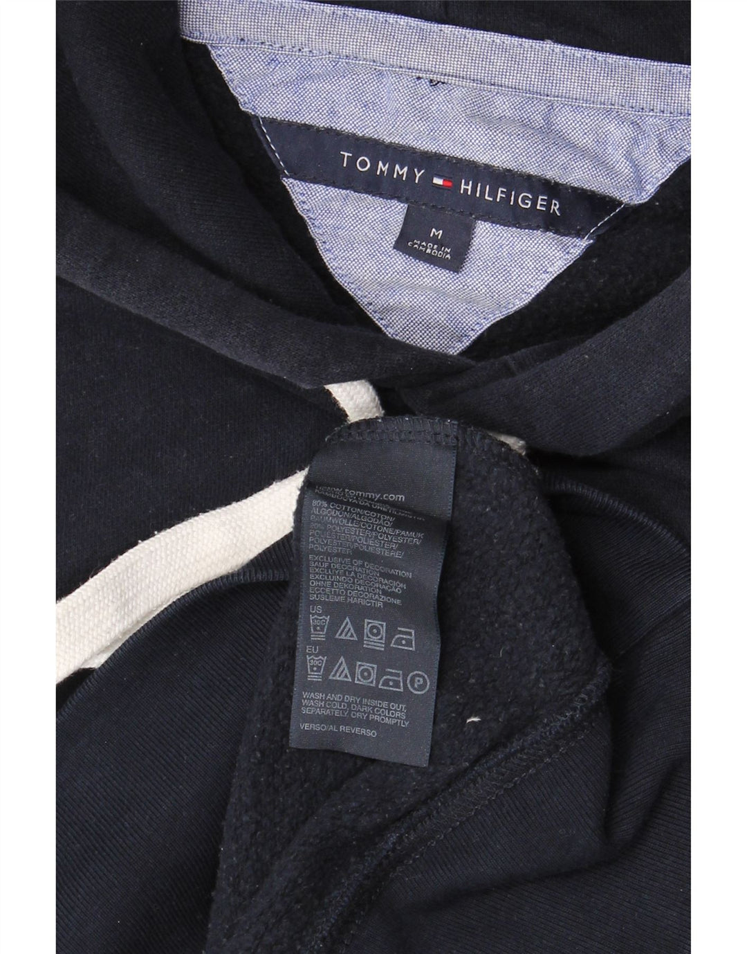 Męski sweter z kapturem TOMMY HILFIGER, średni granatowy, bawełniany