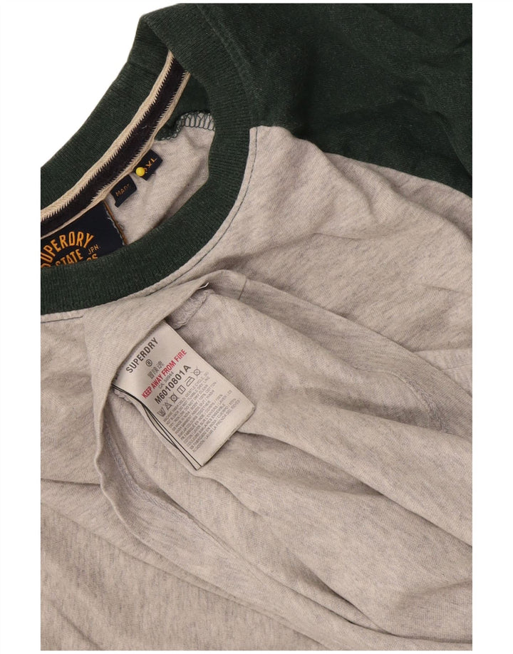 Męski top Superdry z długim rękawem 2XL, szara, bawełniana w bloki kolorów