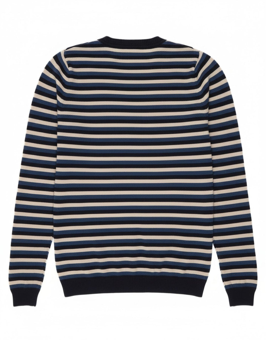 Lacoste Damski sweter z dekoltem w kształcie litery V, rozmiar 38, średni granatowy, wełniany w paski