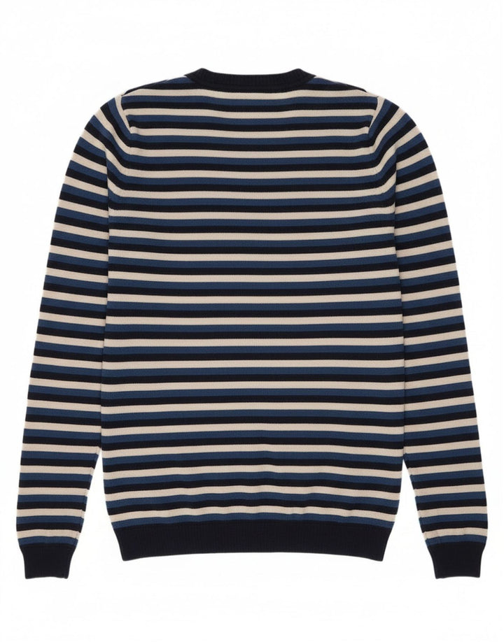 Lacoste Damski sweter z dekoltem w kształcie litery V, rozmiar 38, średni granatowy, wełniany w paski