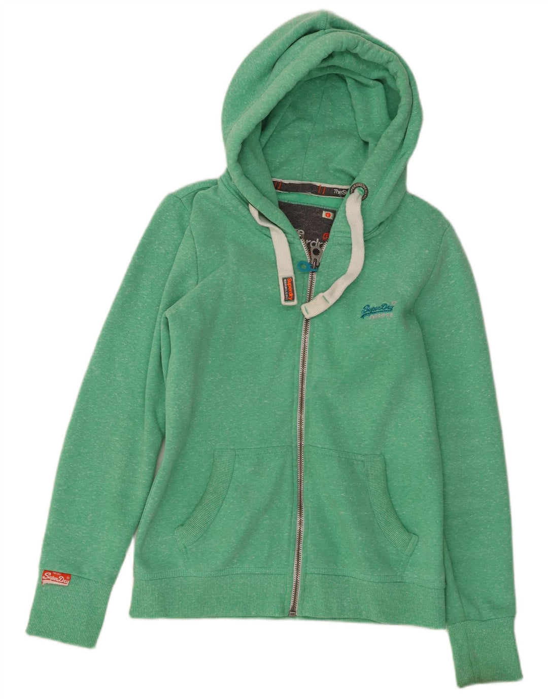 SUPERDRY Damski sweter z kapturem i zamkiem UK 14, duży, zielony, nakrapiany poliester