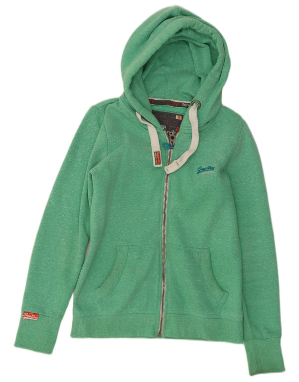SUPERDRY Womens Zip Hoodie Sweater UK 14 Large Green Flecked Polyester