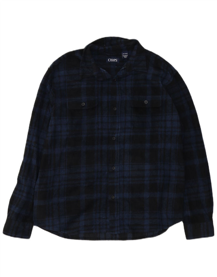 CHAPS Mens Flannel Shirt XL Navy Blue Check Polyester