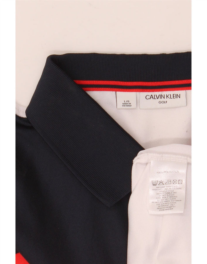 Męska koszulka polo Calvin Klein, duża, biała, poliestrowa z blokami kolorów