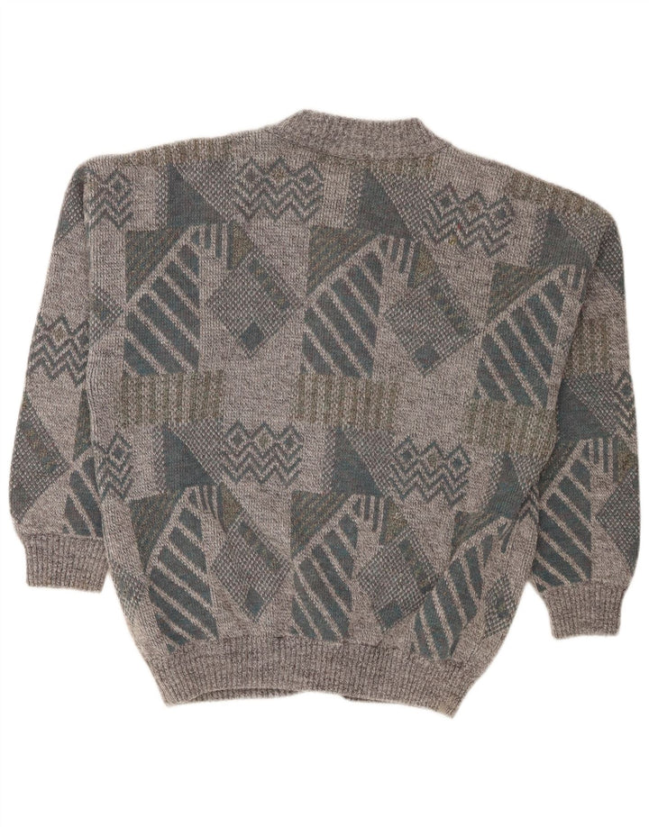 Męski sweter rozpinany Gianni o luźnym kroju, średnioszary, geometryczny